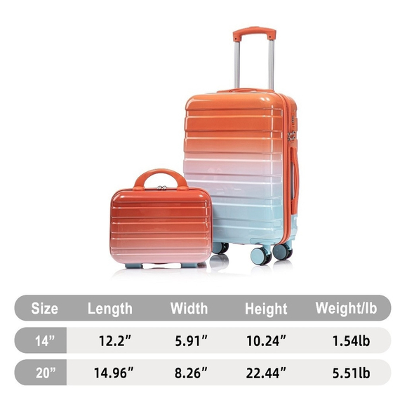 14"/20" 2 pcs/set in PC Spinner Wheel Luggage, Carry on Suitcase, With Gradient - Picture 7 of 16